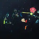 Group of divers exploring underwater in Nusa Penida, Bali.